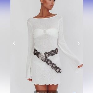 Sheer white knit dress open back